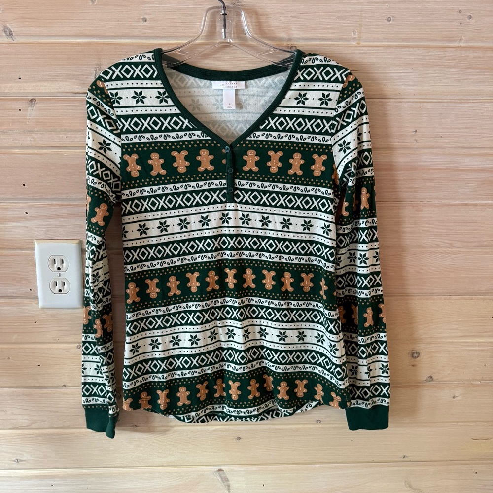 Lauren Conrad Gingerbread Christmas PJs Fair Isle Henley Joggers Sz S Holiday - Picture 2 of 7